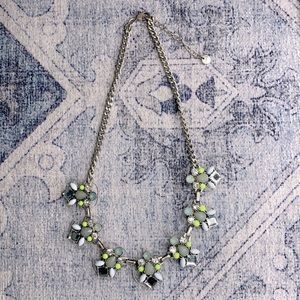LOFT Lucite w/ Sky Blue, Neon Green, & Clear Crystals Silver Statement Necklace